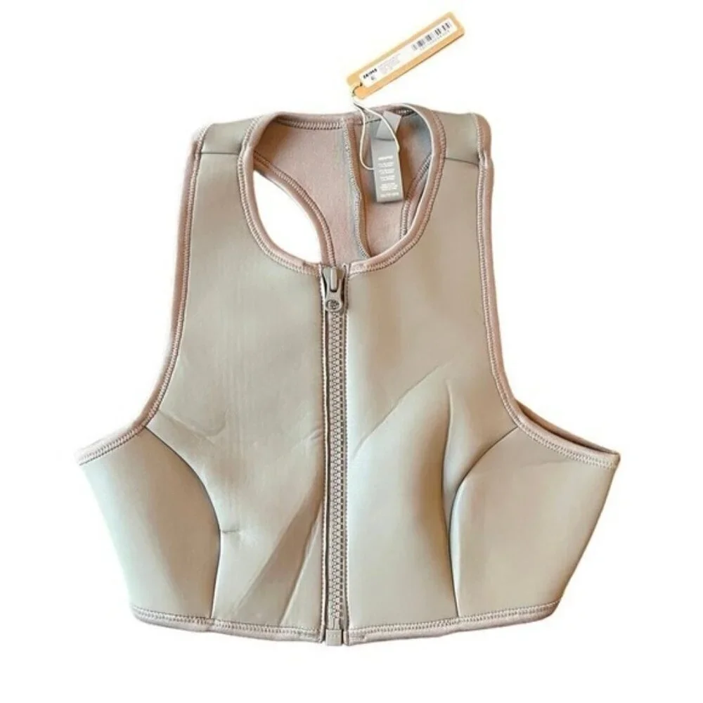 NWT Skims Swim XS Rubberized Scuba High Neck Bikini Polyurethane Top Grey Chalk